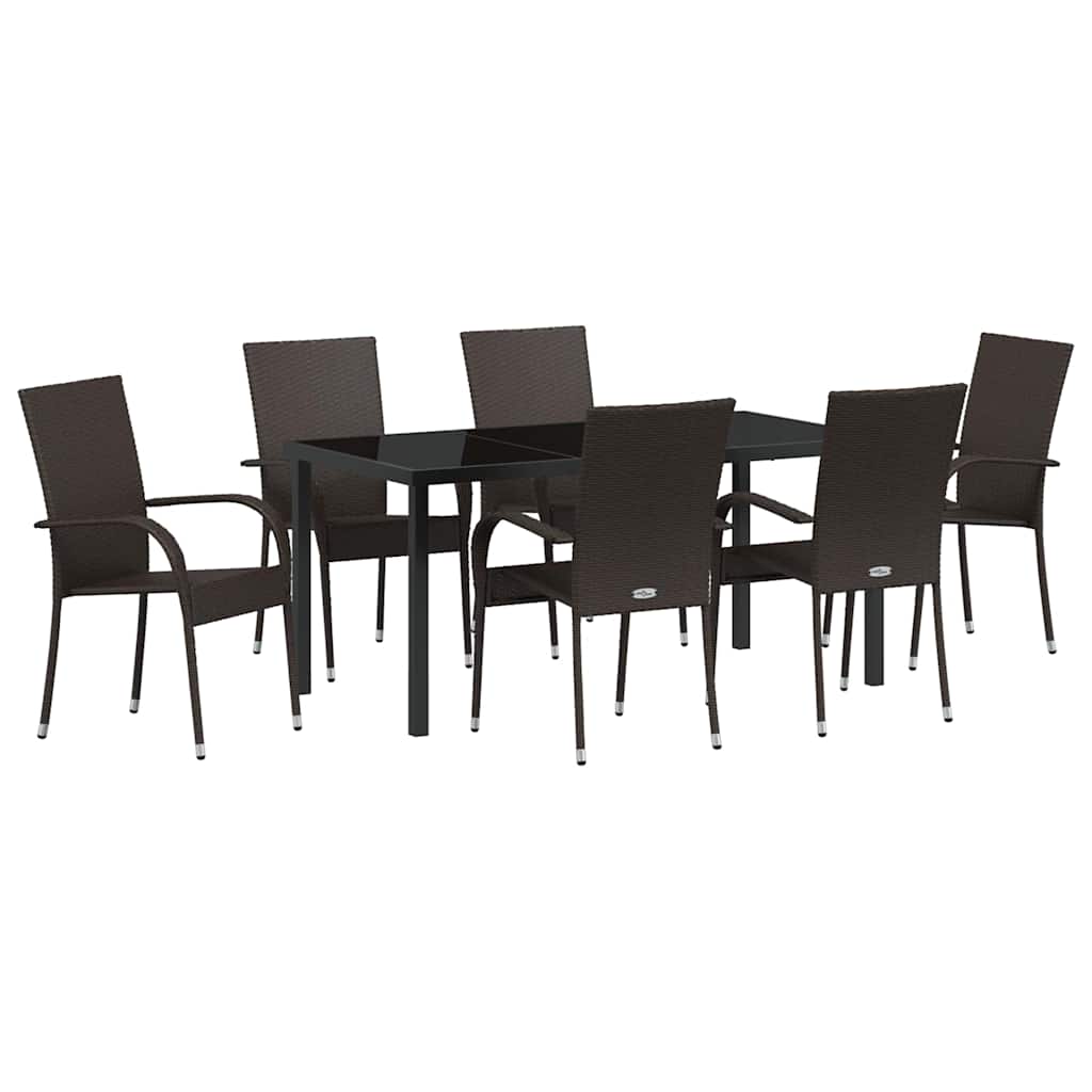 Set da Pranzo per Giardino 7 pcs Marrone Poly Rattan - homemem39