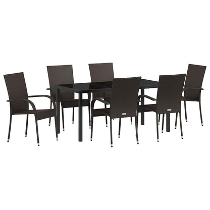 Set da Pranzo per Giardino 7 pcs Marrone Poly Rattan - homemem39