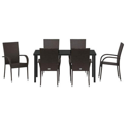 Set da Pranzo per Giardino 7 pcs Marrone Poly Rattan - homemem39