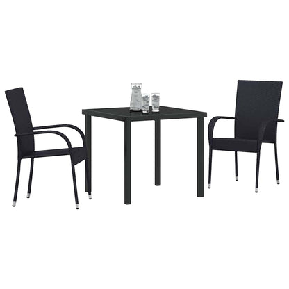 Set da Pranzo per Giardino 3 pcs Nero Poly Rattan - homemem39