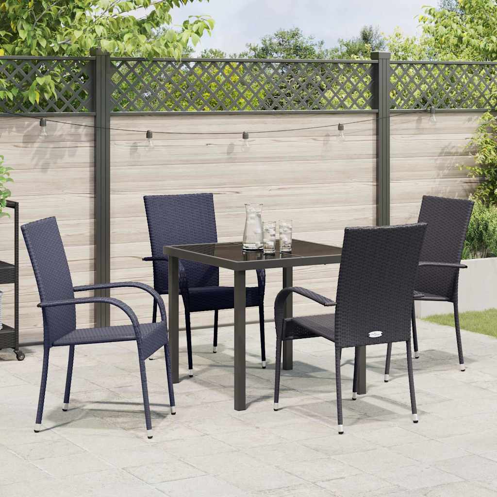 Set da Pranzo per Giardino 5 pcs Nero Poly Rattan - homemem39