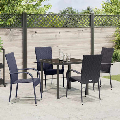Set da Pranzo per Giardino 5 pcs Nero Poly Rattan - homemem39