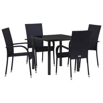 Set da Pranzo per Giardino 5 pcs Nero Poly Rattan - homemem39