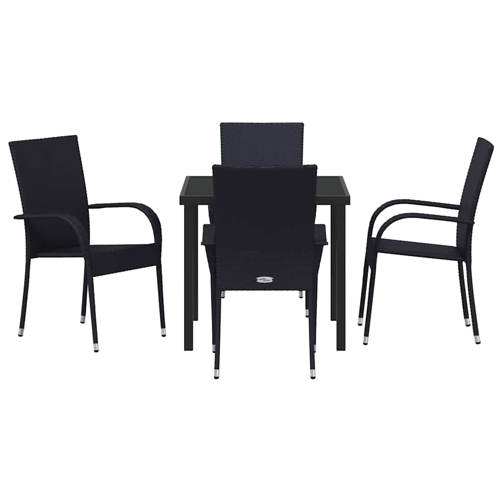 Set da Pranzo per Giardino 5 pcs Nero Poly Rattan - homemem39