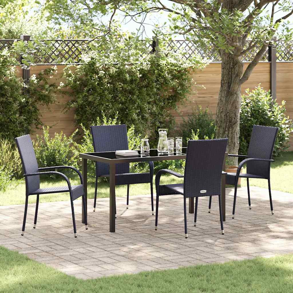 Set da Pranzo per Giardino 5 pcs Nero Poly Rattan - homemem39