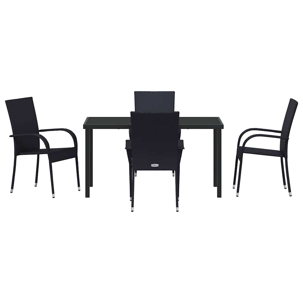 Set da Pranzo per Giardino 5 pcs Nero Poly Rattan - homemem39