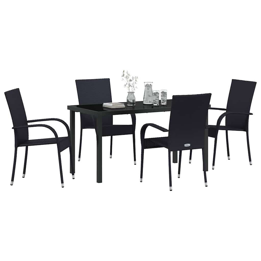 Set da Pranzo per Giardino 5 pcs Nero Poly Rattan - homemem39
