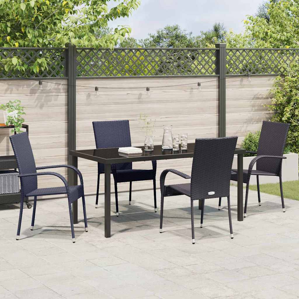 Set da Pranzo per Giardino 5 pcs Nero Poly Rattan - homemem39