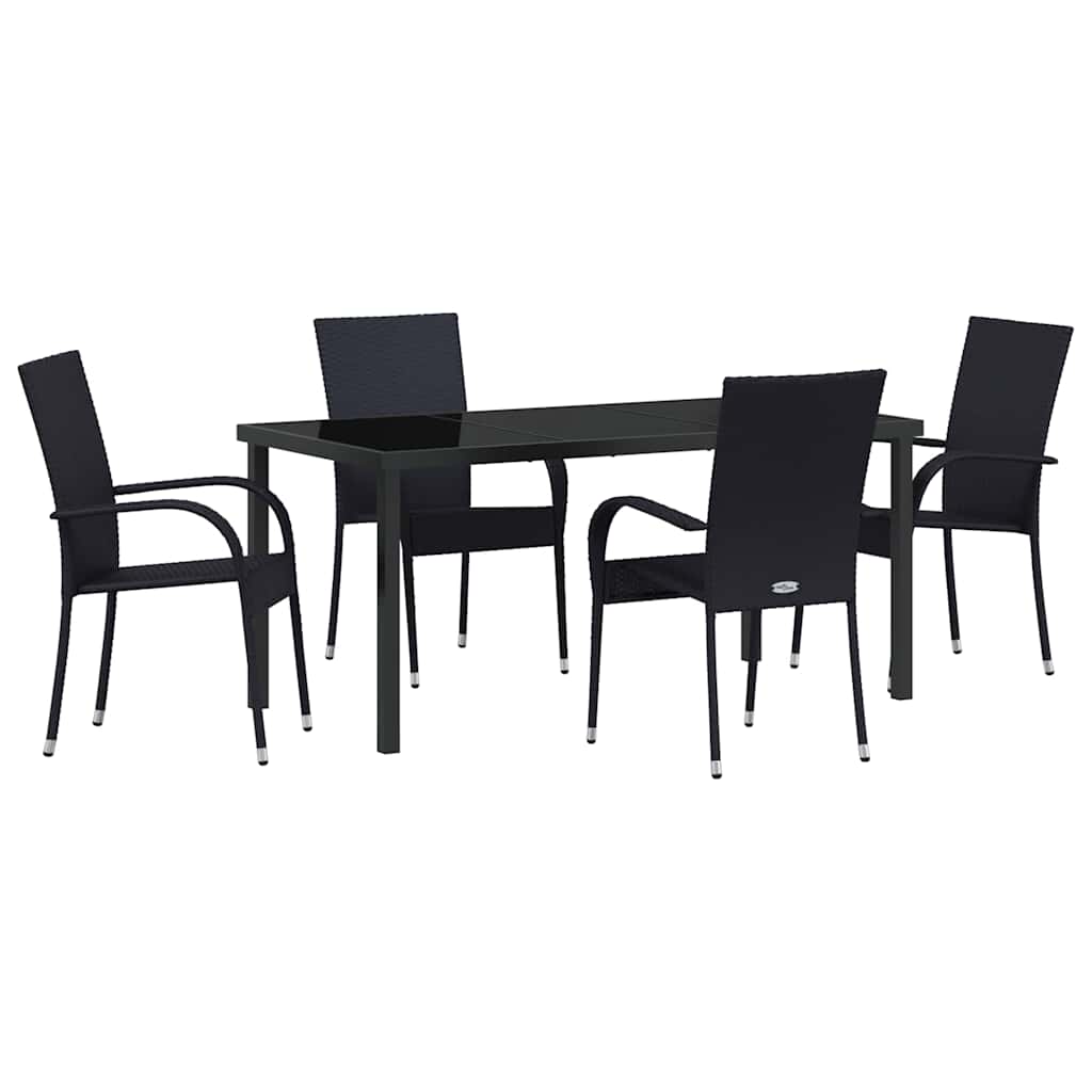 Set da Pranzo per Giardino 5 pcs Nero Poly Rattan - homemem39