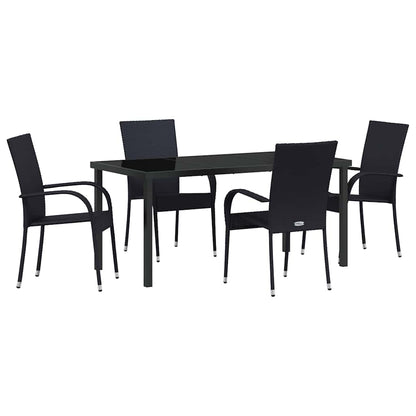 Set da Pranzo per Giardino 5 pcs Nero Poly Rattan - homemem39