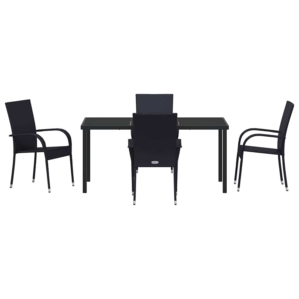 Set da Pranzo per Giardino 5 pcs Nero Poly Rattan - homemem39