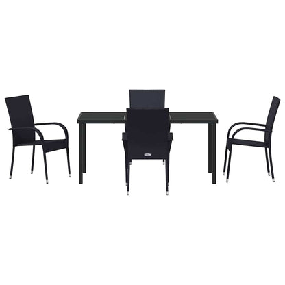 Set da Pranzo per Giardino 5 pcs Nero Poly Rattan - homemem39