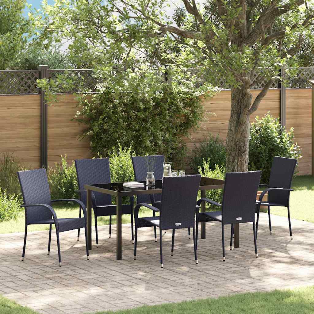 Set da Pranzo per Giardino 7 pcs Nero Poly Rattan - homemem39