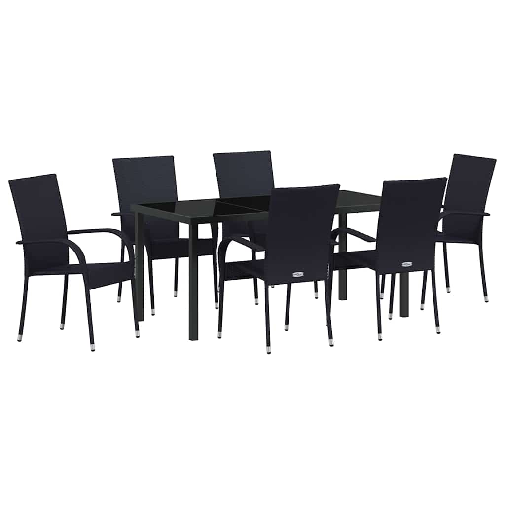 Set da Pranzo per Giardino 7 pcs Nero Poly Rattan - homemem39
