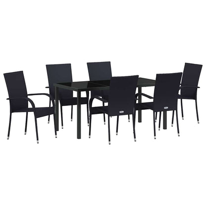 Set da Pranzo per Giardino 7 pcs Nero Poly Rattan - homemem39