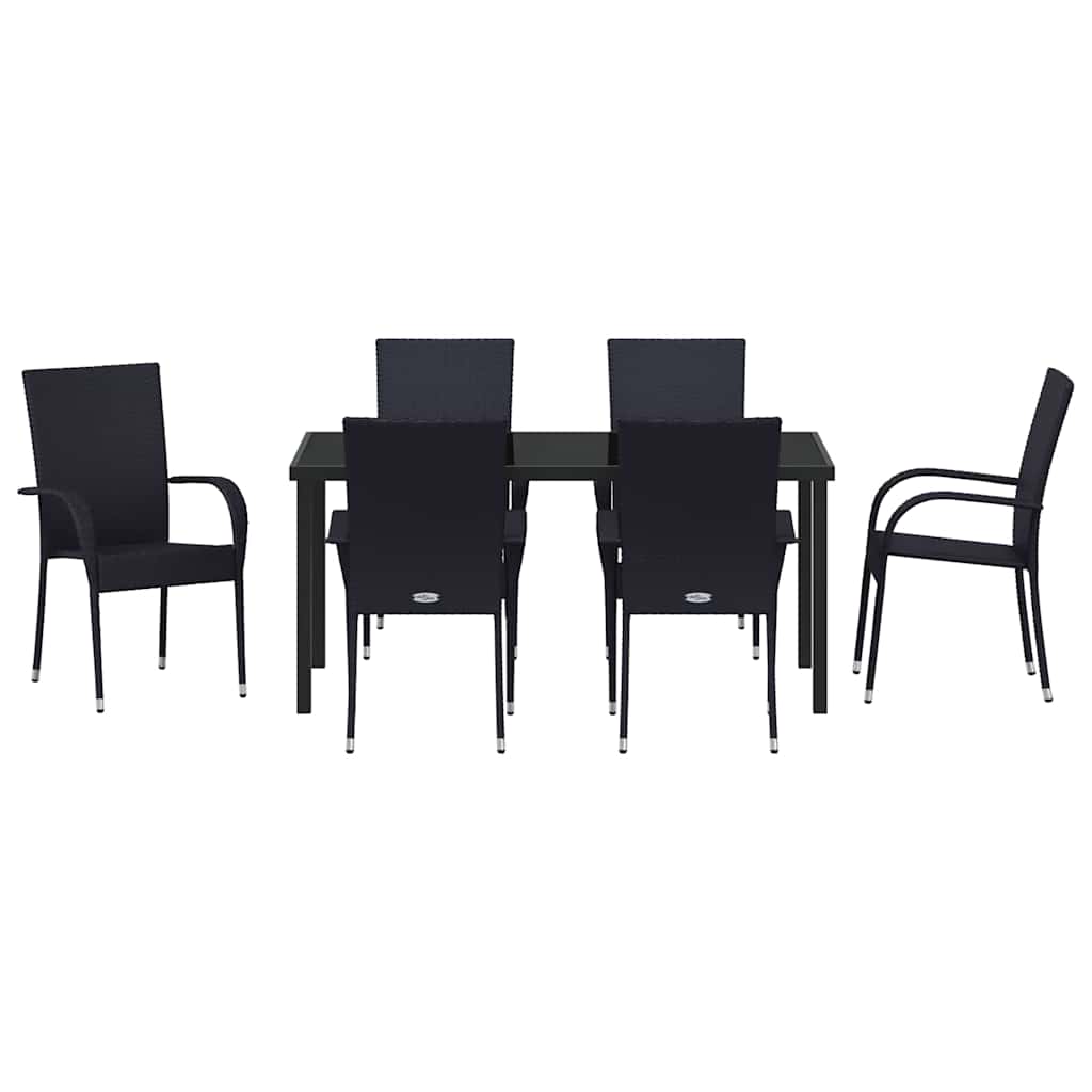 Set da Pranzo per Giardino 7 pcs Nero Poly Rattan - homemem39
