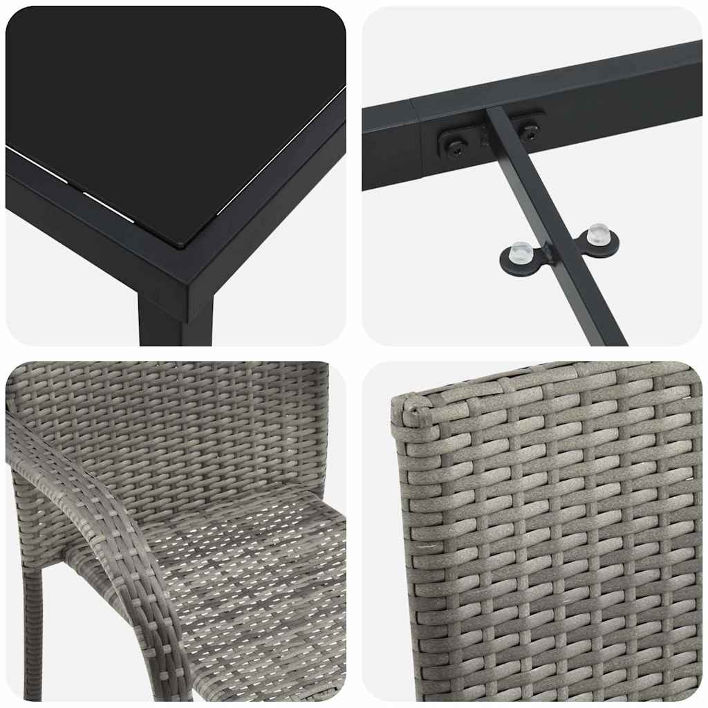 Set da Pranzo per Giardino 3 pcs Grigio Poly Rattan - homemem39