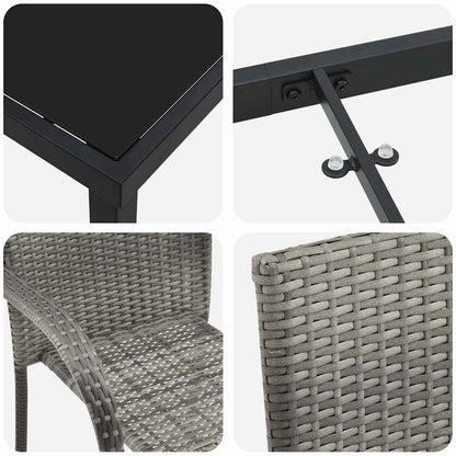 Set da Pranzo per Giardino 3 pcs Grigio Poly Rattan - homemem39