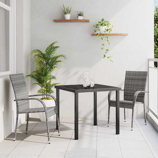 Set da Pranzo per Giardino 3 pcs Grigio Poly Rattan - homemem39