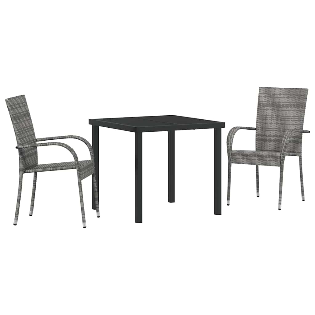 Set da Pranzo per Giardino 3 pcs Grigio Poly Rattan - homemem39
