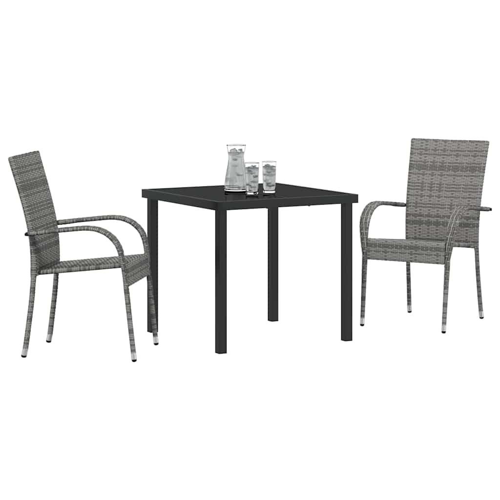 Set da Pranzo per Giardino 3 pcs Grigio Poly Rattan - homemem39