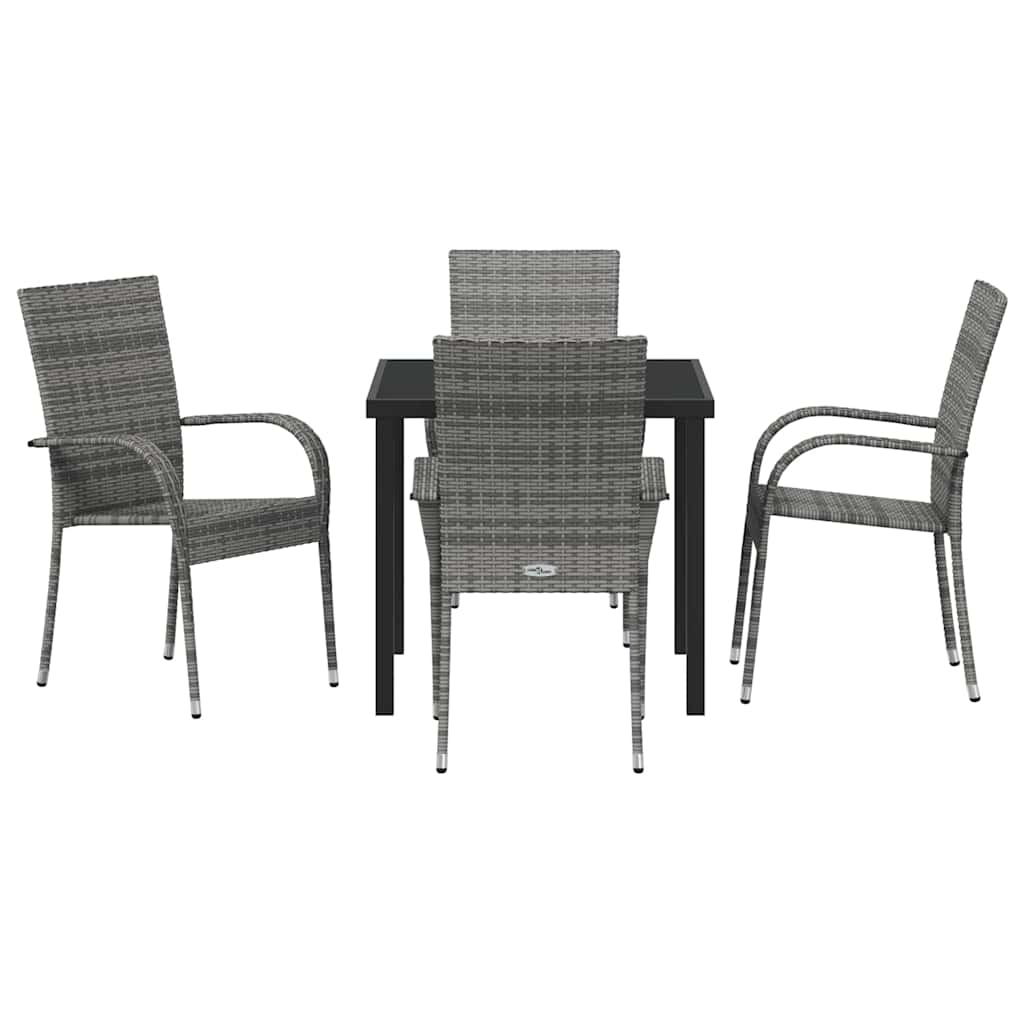 Set da Pranzo per Giardino 5 pcs Grigio Poly Rattan - homemem39