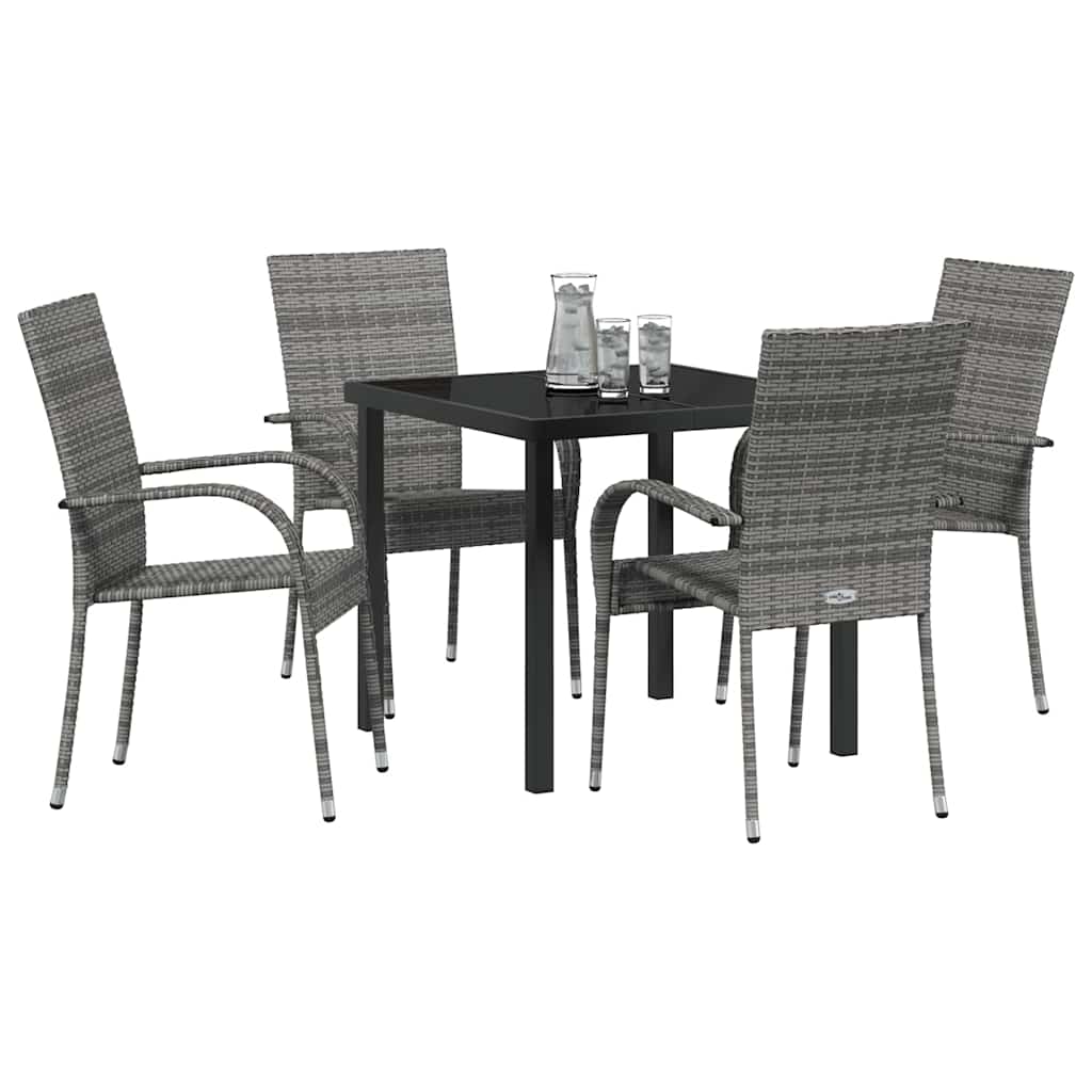 Set da Pranzo per Giardino 5 pcs Grigio Poly Rattan - homemem39