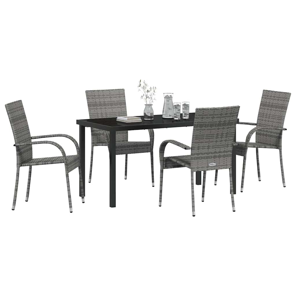 Set da Pranzo per Giardino 5 pcs Grigio Poly Rattan - homemem39