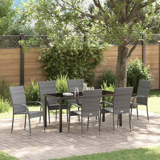 Set da Pranzo per Giardino 7 pcs Grigio Poly Rattan - homemem39