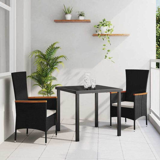 Set da Pranzo per Giardino con cuscino 3 pcs Nero Poly Rattan - homemem39