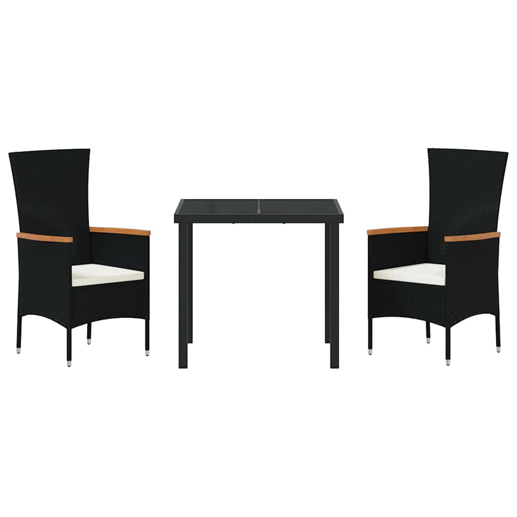 Set da Pranzo per Giardino con cuscino 3 pcs Nero Poly Rattan - homemem39