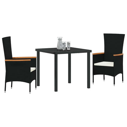 Set da Pranzo per Giardino con cuscino 3 pcs Nero Poly Rattan - homemem39