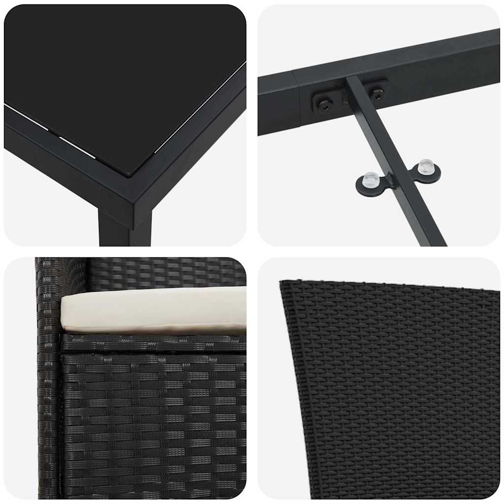 Set da Pranzo per Giardino con cuscino 5 pcs Nero Poly Rattan - homemem39