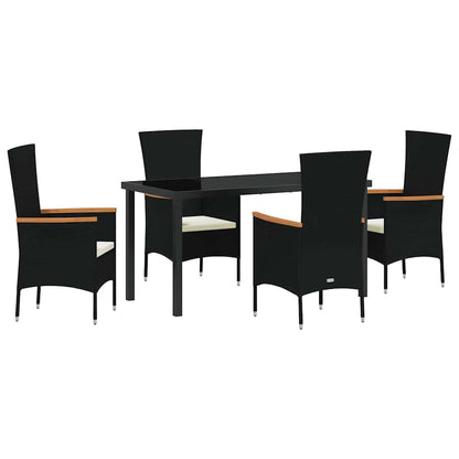 Set da Pranzo per Giardino con cuscino 5 pcs Nero Poly Rattan - homemem39