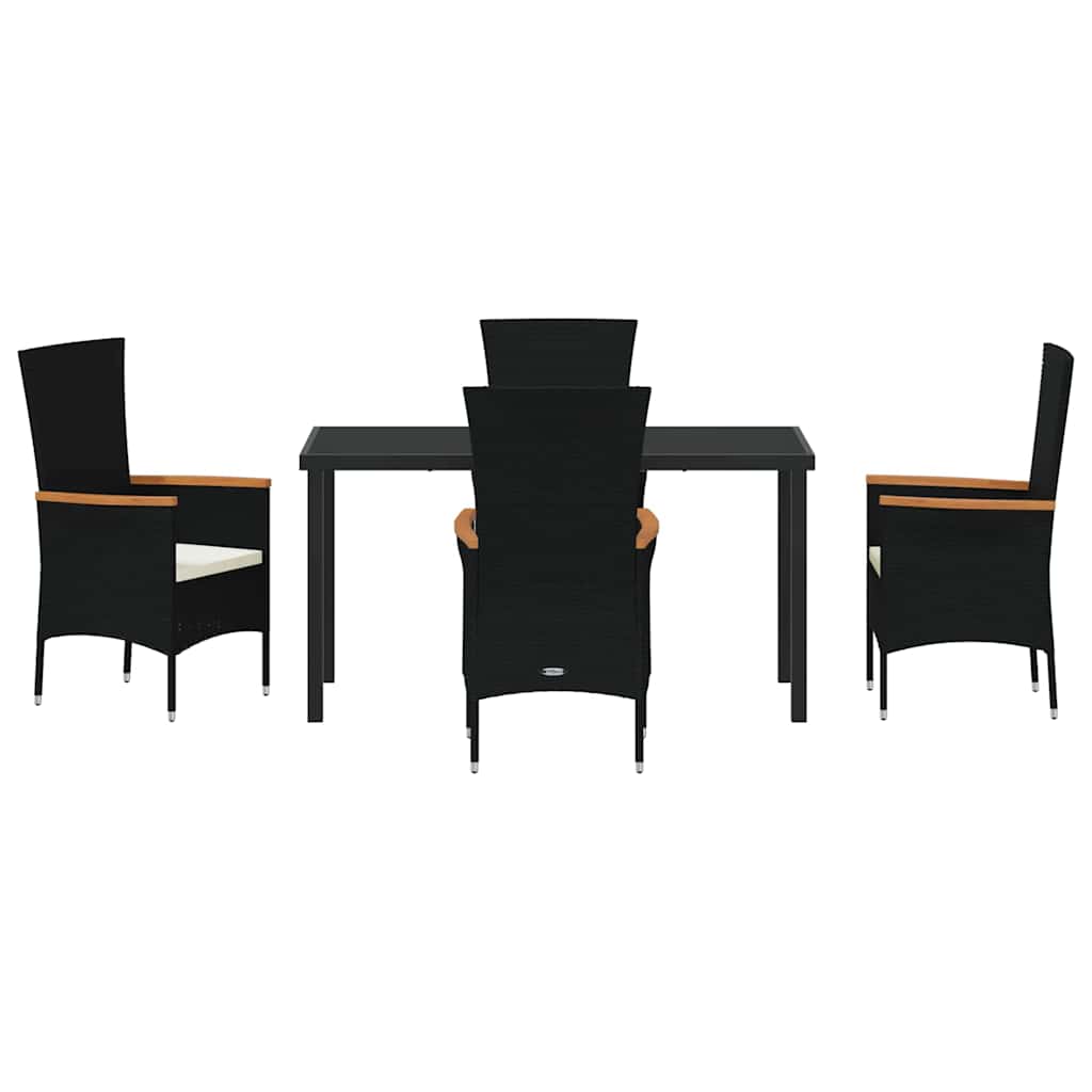Set da Pranzo per Giardino con cuscino 5 pcs Nero Poly Rattan - homemem39
