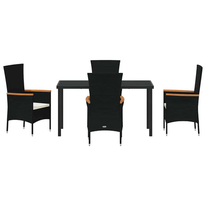 Set da Pranzo per Giardino con cuscino 5 pcs Nero Poly Rattan - homemem39