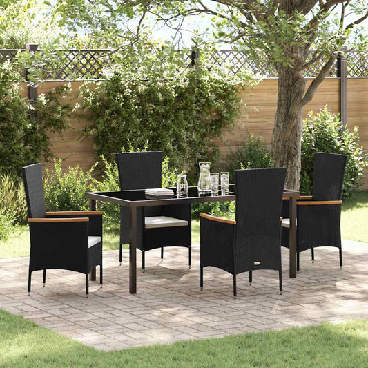 Set da Pranzo per Giardino con cuscino 5 pcs Nero Poly Rattan - homemem39
