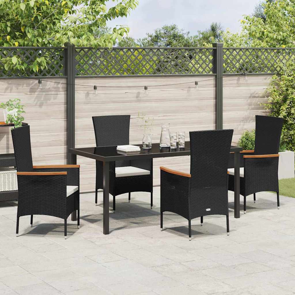 Set da Pranzo per Giardino con cuscino 5 pcs Nero Poly Rattan - homemem39