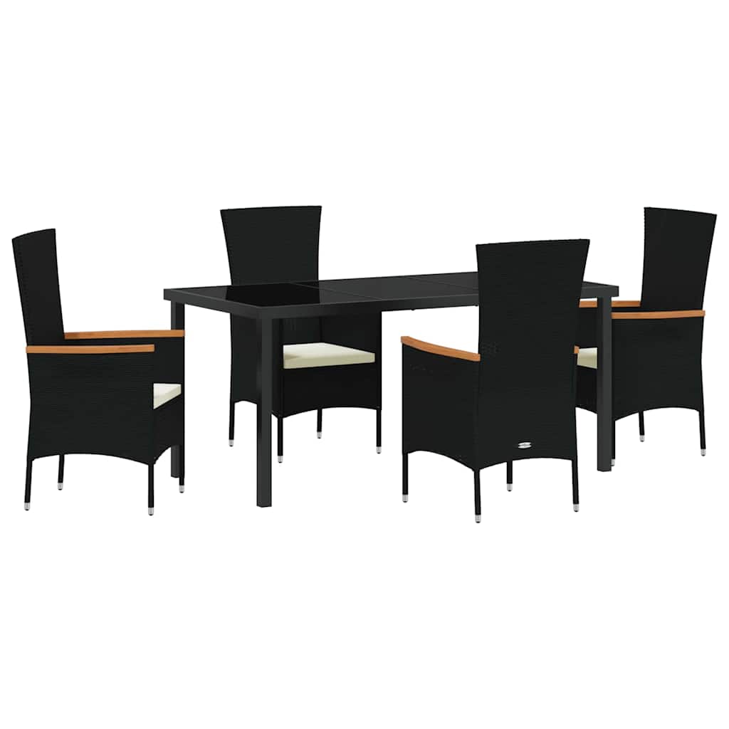 Set da Pranzo per Giardino con cuscino 5 pcs Nero Poly Rattan - homemem39
