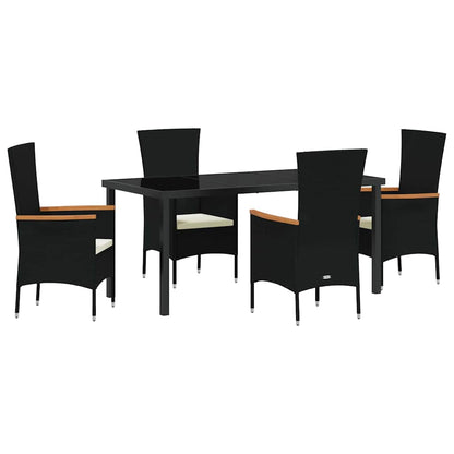 Set da Pranzo per Giardino con cuscino 5 pcs Nero Poly Rattan - homemem39