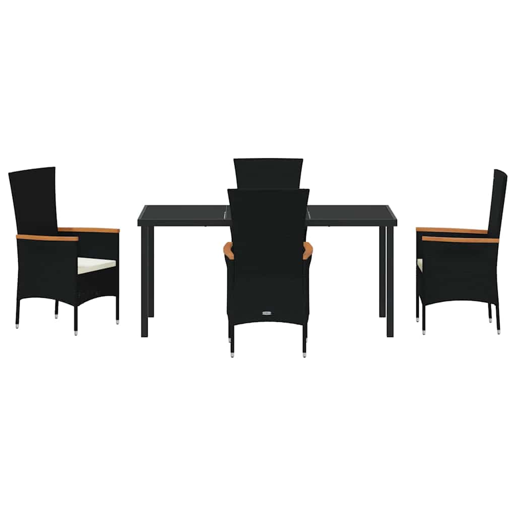 Set da Pranzo per Giardino con cuscino 5 pcs Nero Poly Rattan - homemem39
