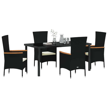 Set da Pranzo per Giardino con cuscino 5 pcs Nero Poly Rattan - homemem39