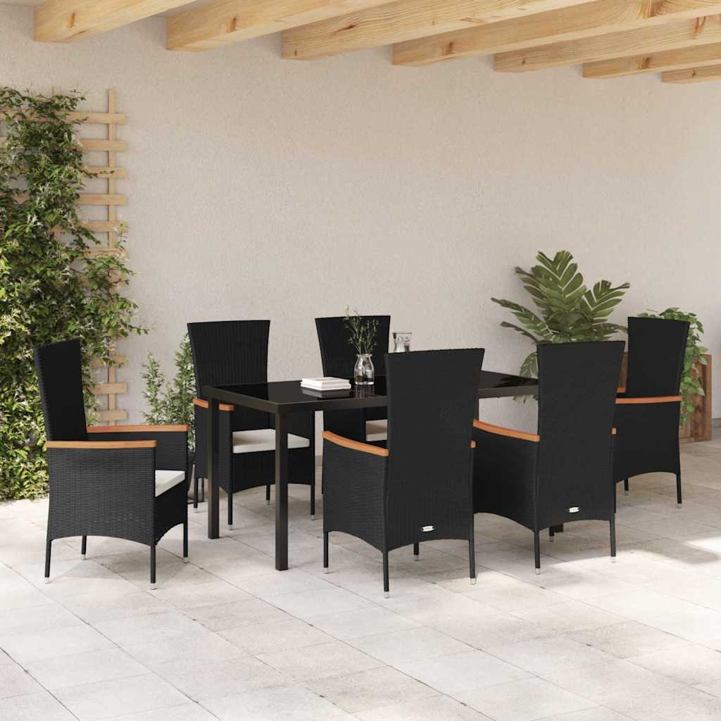 Set da Pranzo per Giardino con cuscino 7 pcs Nero Poly Rattan - homemem39
