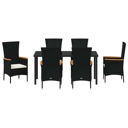 Set da Pranzo per Giardino con cuscino 7 pcs Nero Poly Rattan - homemem39