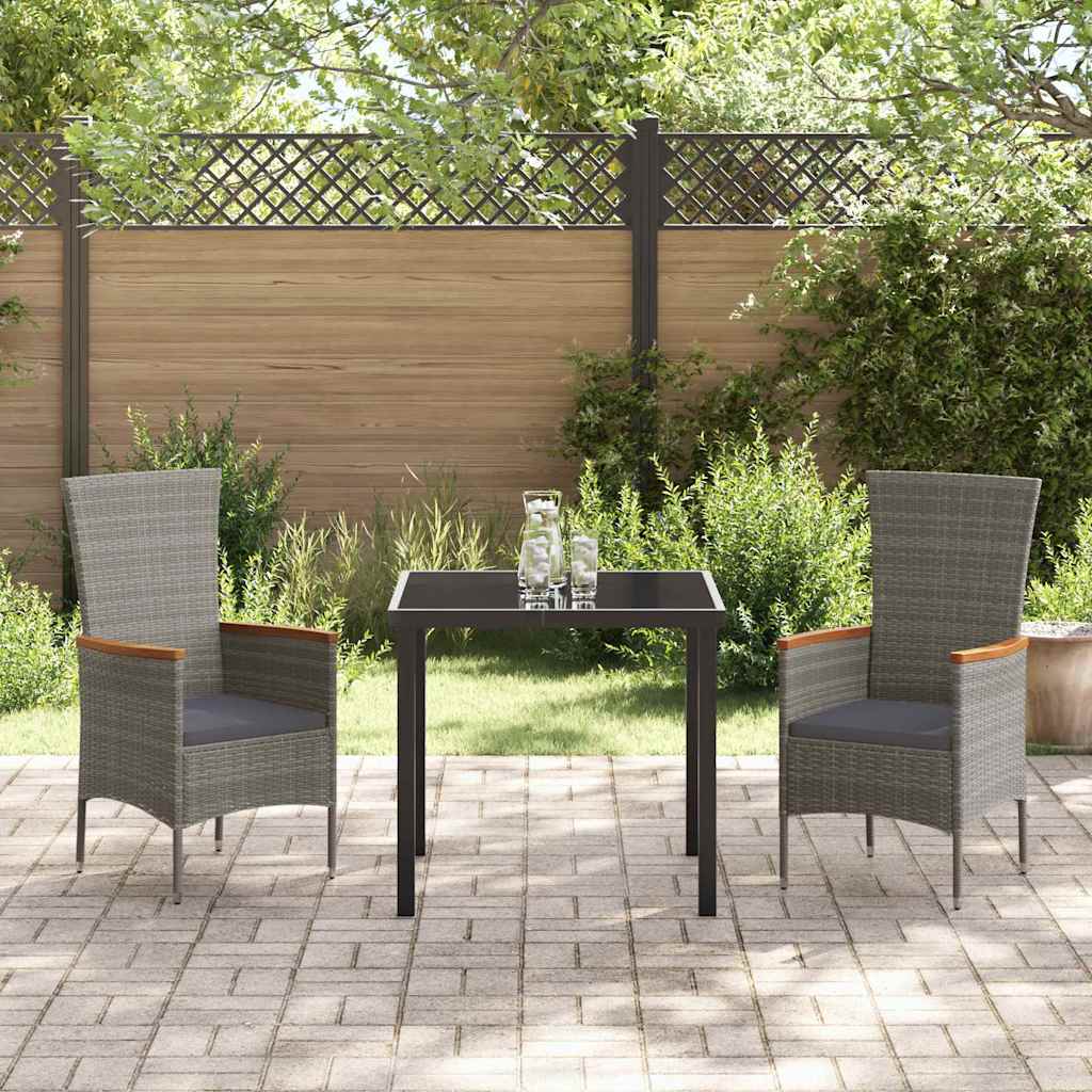 Set da Pranzo per Giardino con cuscino 3 pcs Grigio Poly Rattan - homemem39