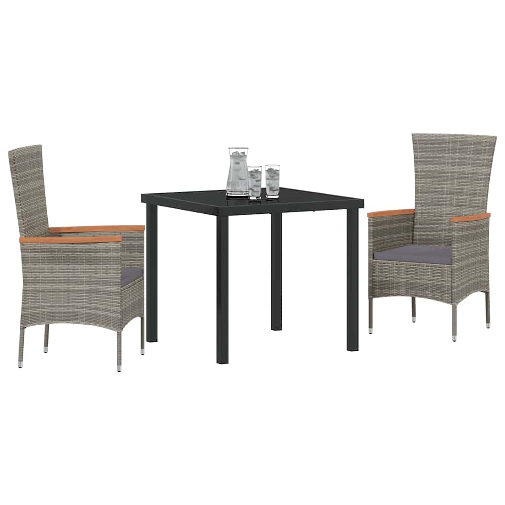 Set da Pranzo per Giardino con cuscino 3 pcs Grigio Poly Rattan - homemem39