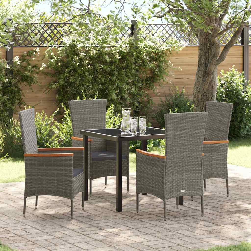 Set da Pranzo per Giardino con cuscino 5 pcs Grigio Poly Rattan - homemem39