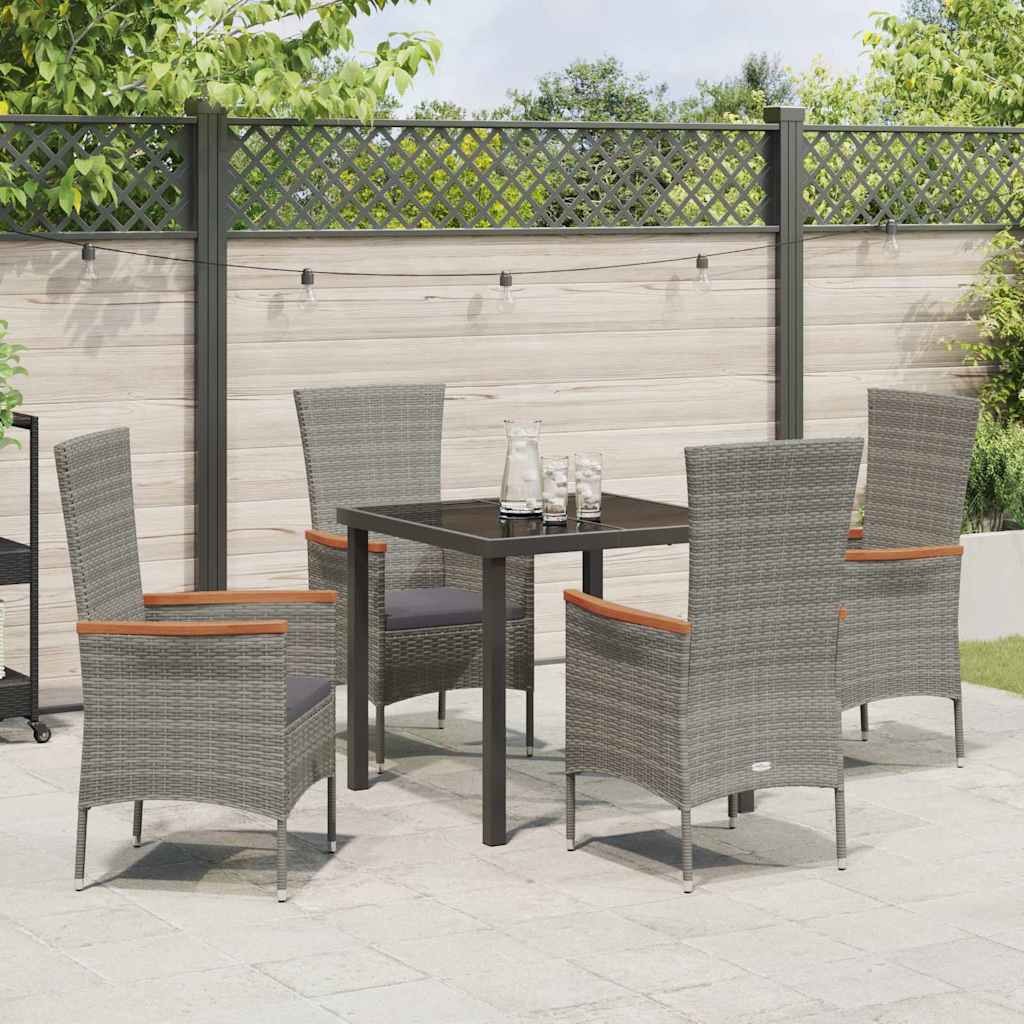 Set da Pranzo per Giardino con cuscino 5 pcs Grigio Poly Rattan - homemem39