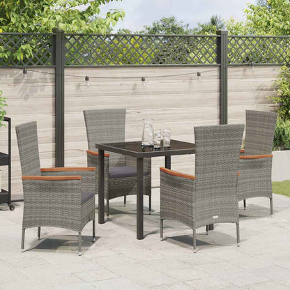 Set da Pranzo per Giardino con cuscino 5 pcs Grigio Poly Rattan - homemem39