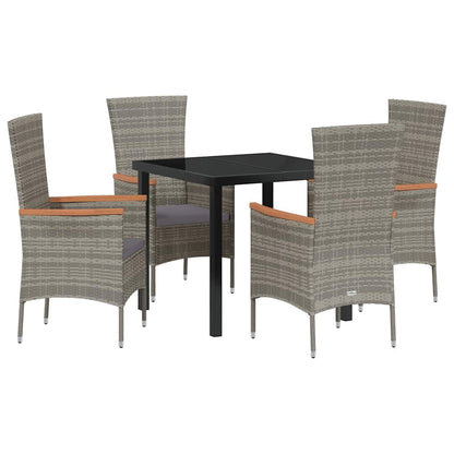 Set da Pranzo per Giardino con cuscino 5 pcs Grigio Poly Rattan - homemem39